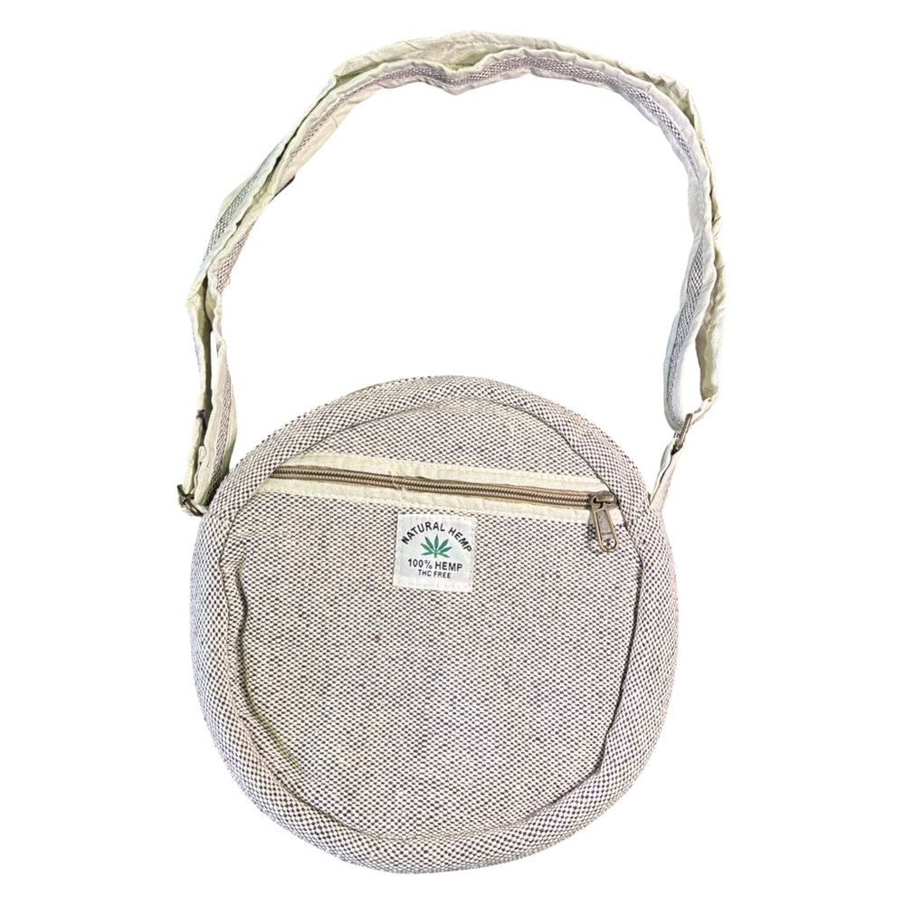 Natural Hemp Round Crossbody Bag – Handmade & Eco-Friendly